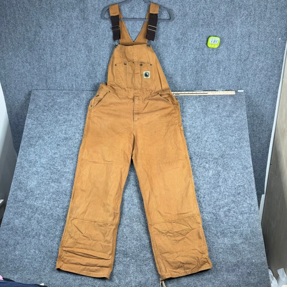 Berne Overalls Mens Size 32 Brown Duck Canvas Double Knee Workwear Bibs Good